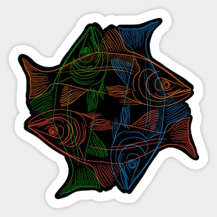 Salmon drawing in four colors Sticker